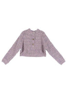 Lilou Women's Melange Knit Sweater in Light Purple with Button Detail and Cropped Design