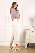 Lilou Women's Melange Knit Sweater in Lavender with Cropped Fit for a Trendy Look