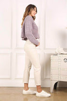 Lilou Women's Melange Knit Sweater in Purple with Cropped Design and Cozy Fit