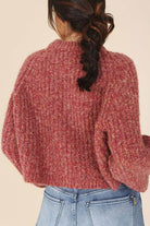 Lilou women's melange knit sweater in soft pink with a relaxed fit and ribbed texture