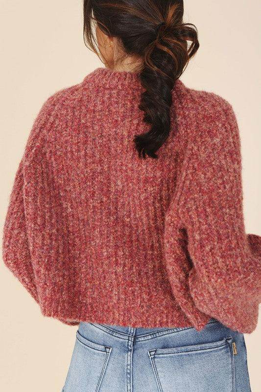Lilou women's melange knit sweater in soft pink with a relaxed fit and ribbed texture