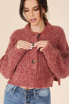 Lilou women's melange knit sweater in pink with button closure and cropped design