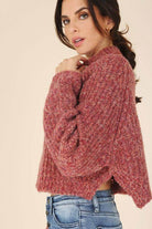 Lilou women's melange knit sweater in pink with cozy texture and cropped design