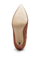 Sole of Melba high heel ankle boot in brown with a sleek pointed design for stylish comfort