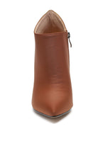 Melba high heel ankle boot in brown with a sleek pointed toe design and a zip closure