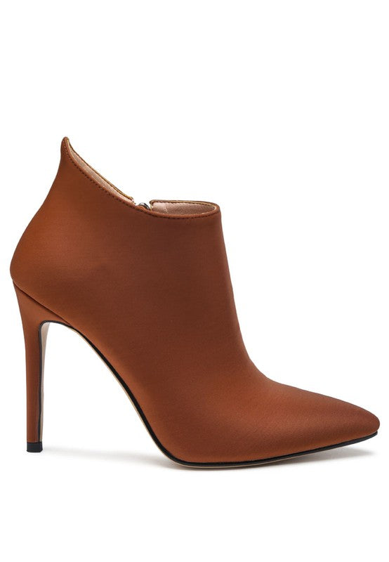 Rag Company Melba high heel ankle boot in brown with a sleek design and pointed toe