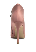 Melba high heel ankle boot in soft pink with a sleek zipper design and elegant stiletto heel