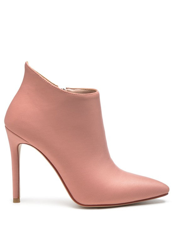 Melba high heel ankle boot in soft pink with a sleek design and pointed toe for stylish elegance