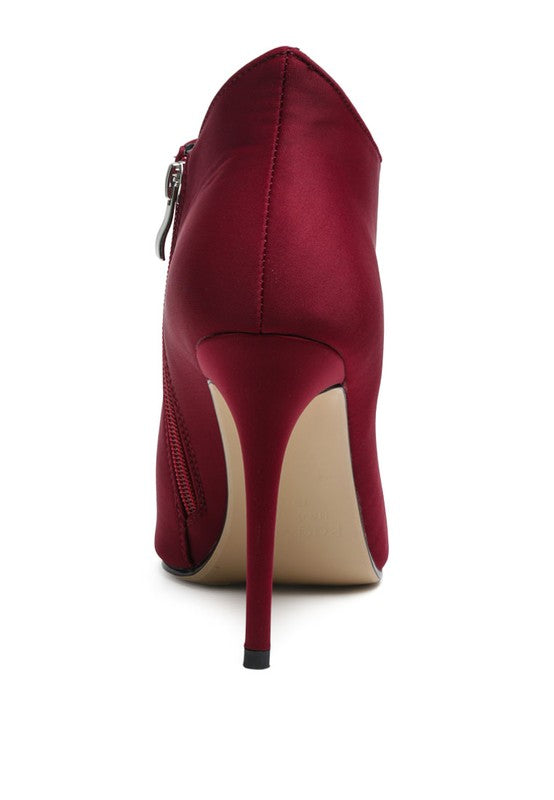 Rag Company Melba high heel ankle boot in burgundy with a sleek pointed toe and zip closure