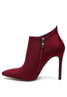 Rag Company Melba high heel ankle boot in rich burgundy with a sleek design and pointed toe