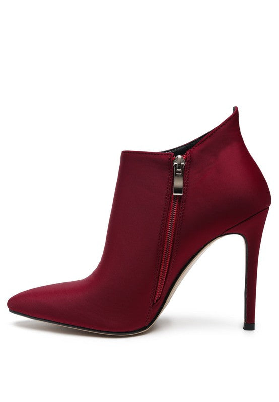 Rag Company Melba high heel ankle boot in rich burgundy with a sleek design and pointed toe