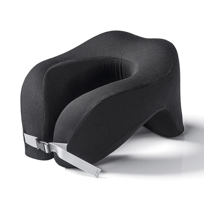 Black memory foam travel pillow for ergonomic neck support
