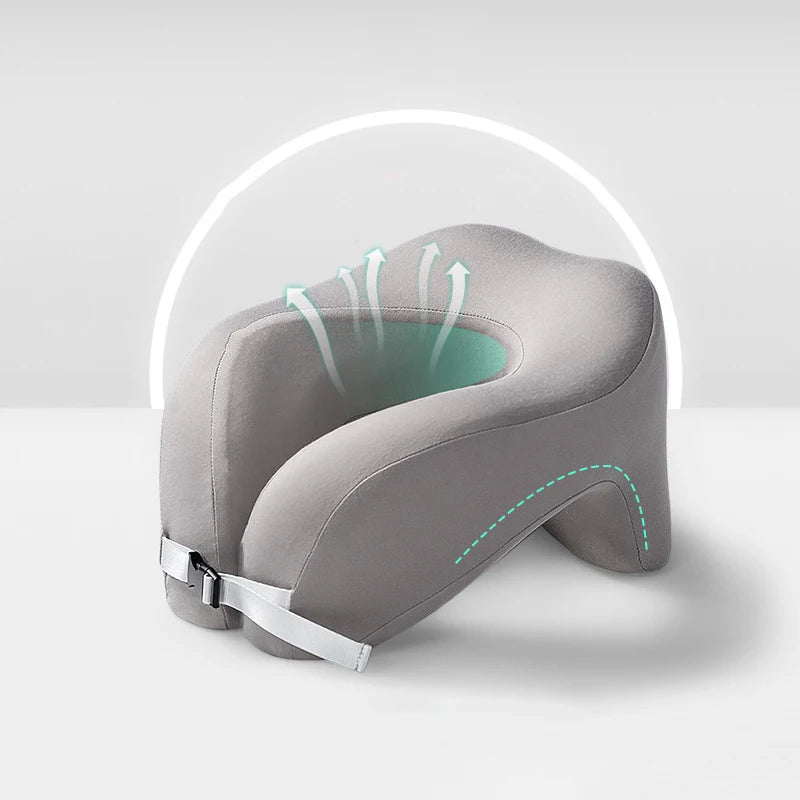 Gray memory foam travel pillow for comfortable neck support