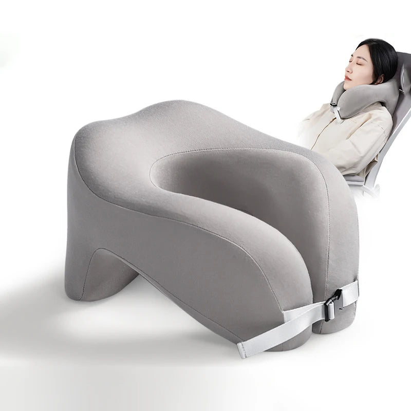 Gray memory foam travel pillow for comfortable sleep on the go