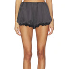 Women's black satin shorts, perfect for lounging or casual wear