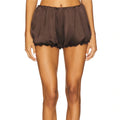 Women's brown satin shorts for stylish loungewear comfort