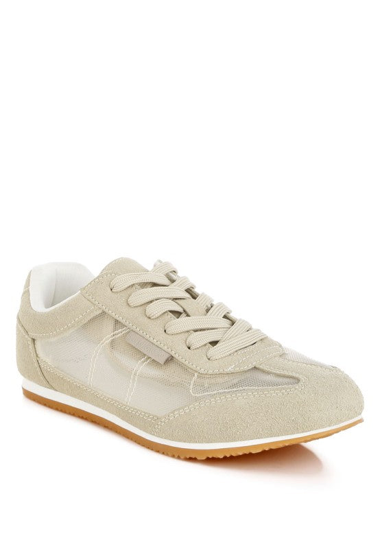 Women's beige microfiber mesh sneakers for comfortable daily wear
