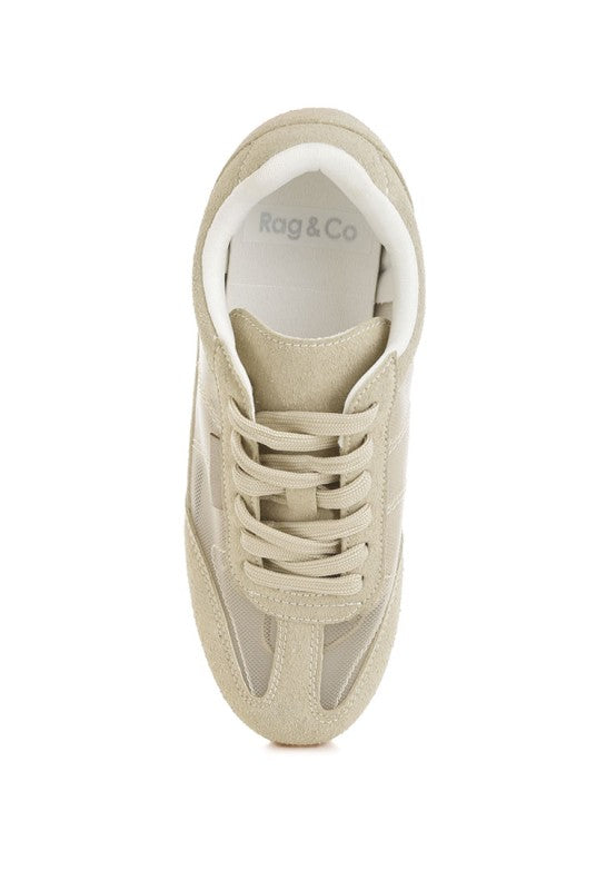 Rag Company beige microfiber mesh sneakers for men, stylish and comfortable