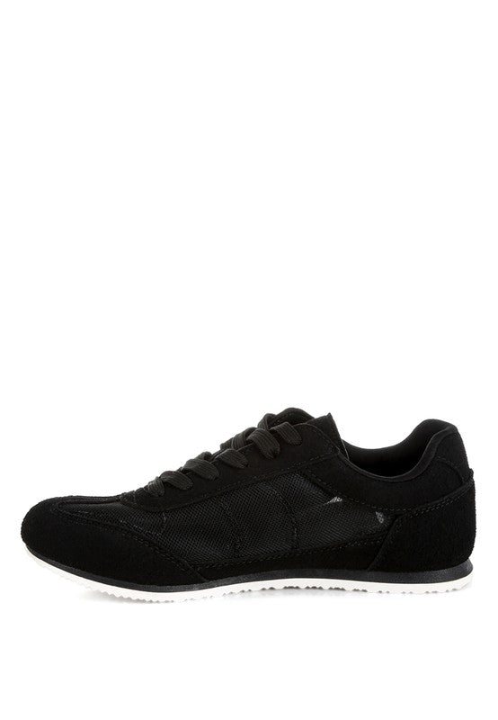 Black microfiber mesh sneakers for men, ideal for casual wear