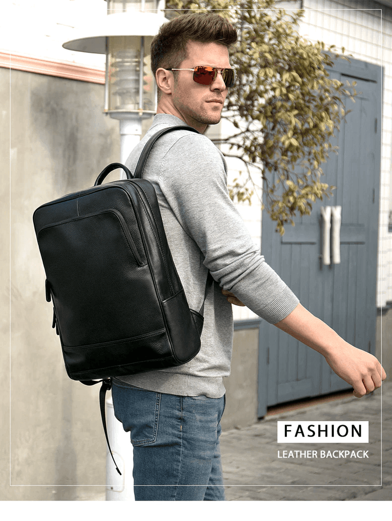 Genuine Leather Men's Backpack Business Fashion Large Capacity