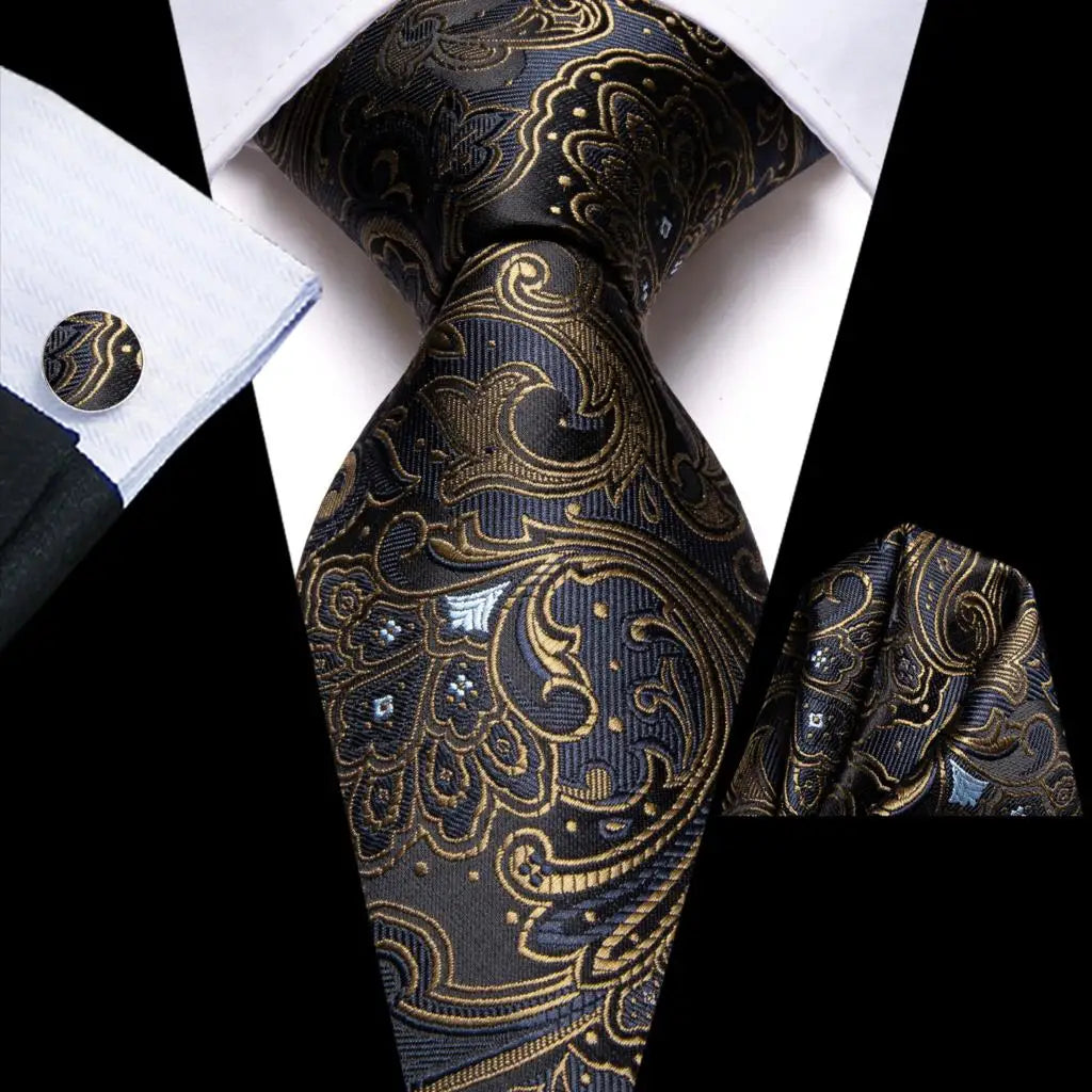 men professional ties, black and gold paisley design, formal wear