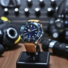 Dapr men's automatic watch bold dial with blue face and brown leather strap for stylish wear