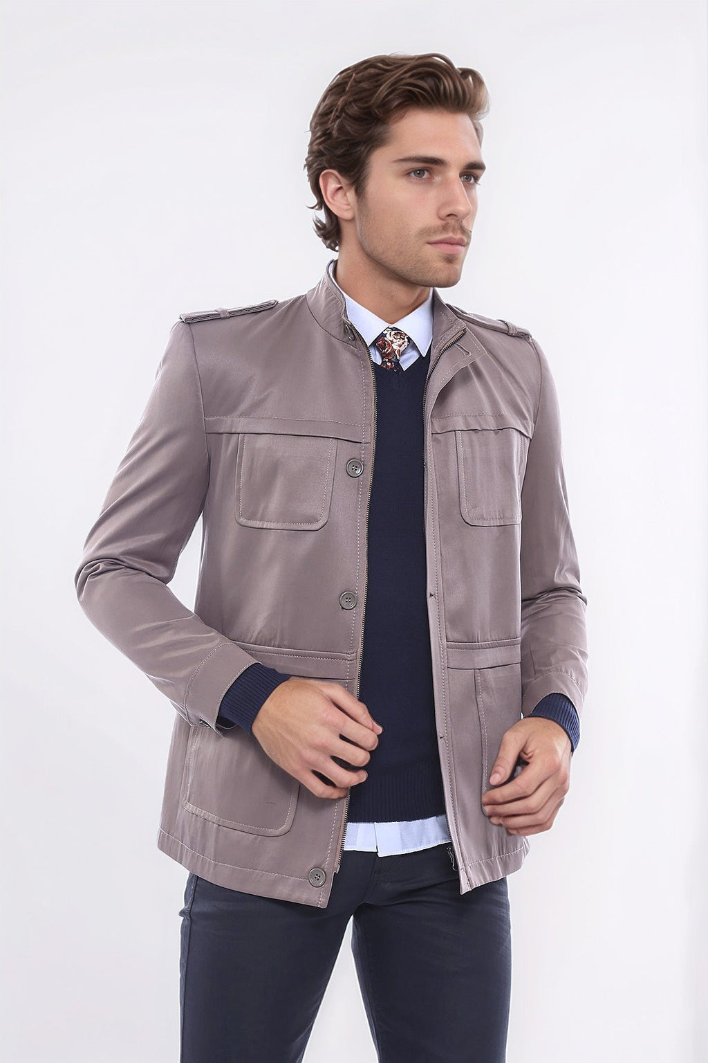 Men's Beige Trench Coat by Wessi – side view