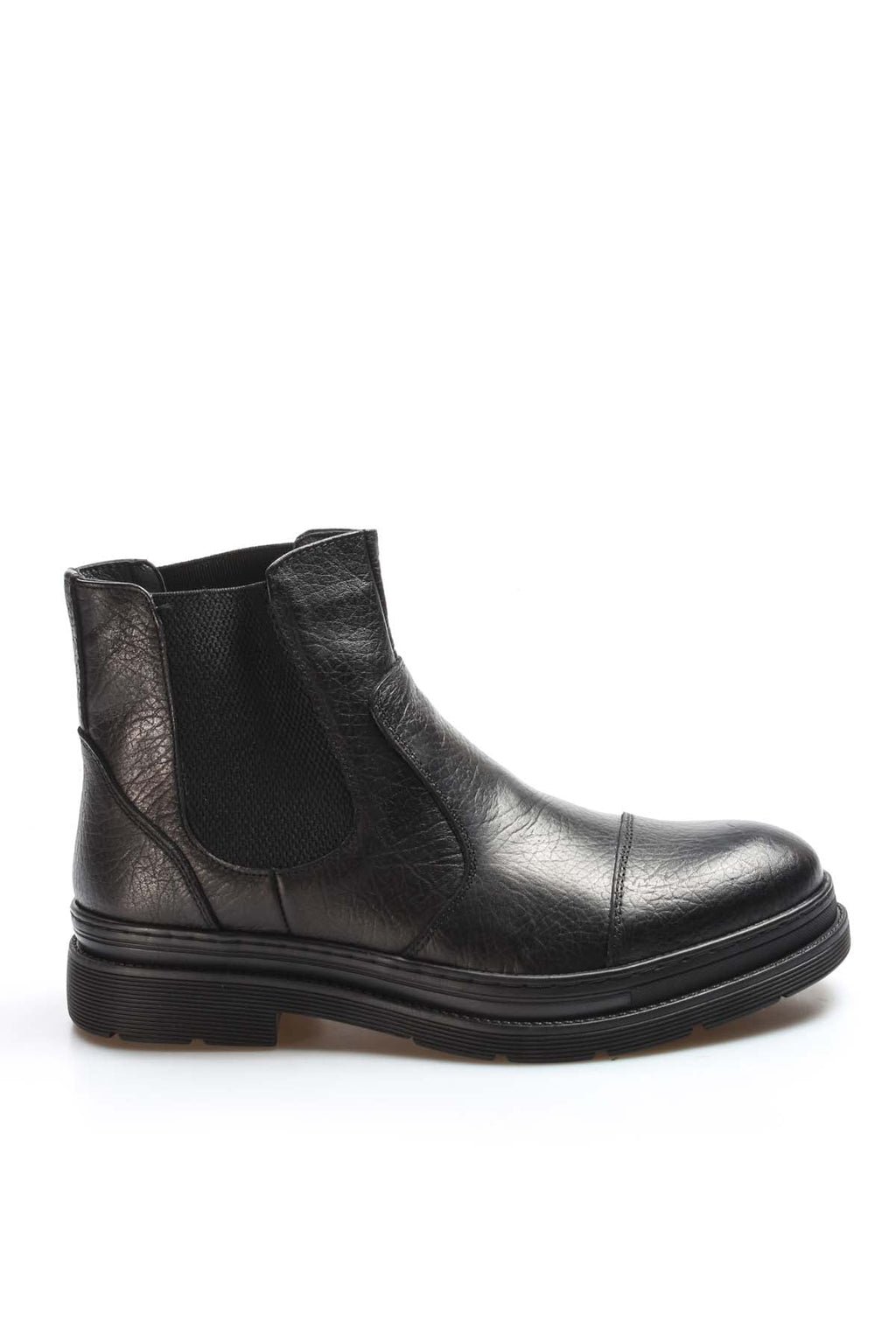 Men's Black Leather Chelsea Boots with Elastic Gussets – detail view