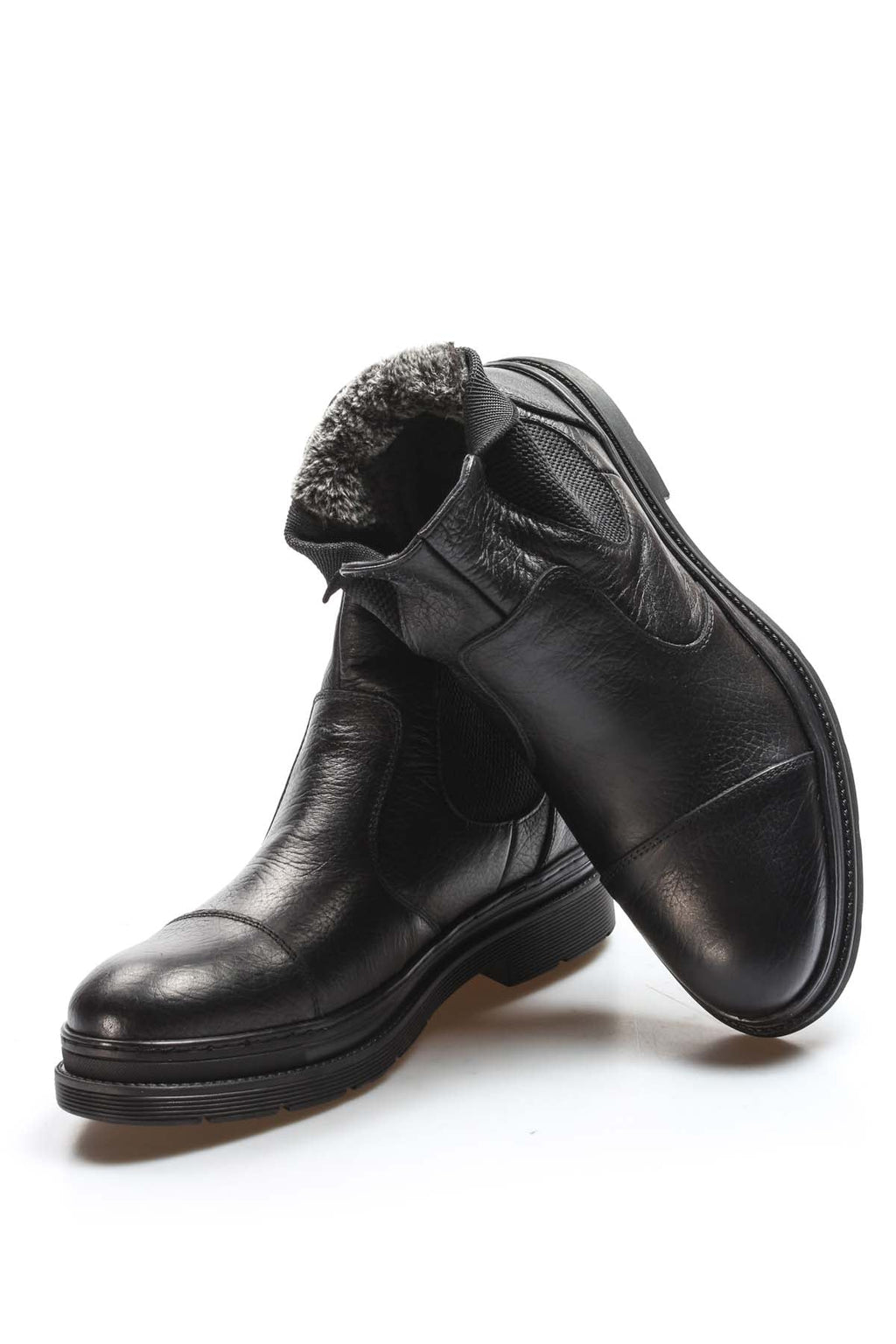 Men's Black Leather Chelsea Boots with Elastic Gussets – close up view