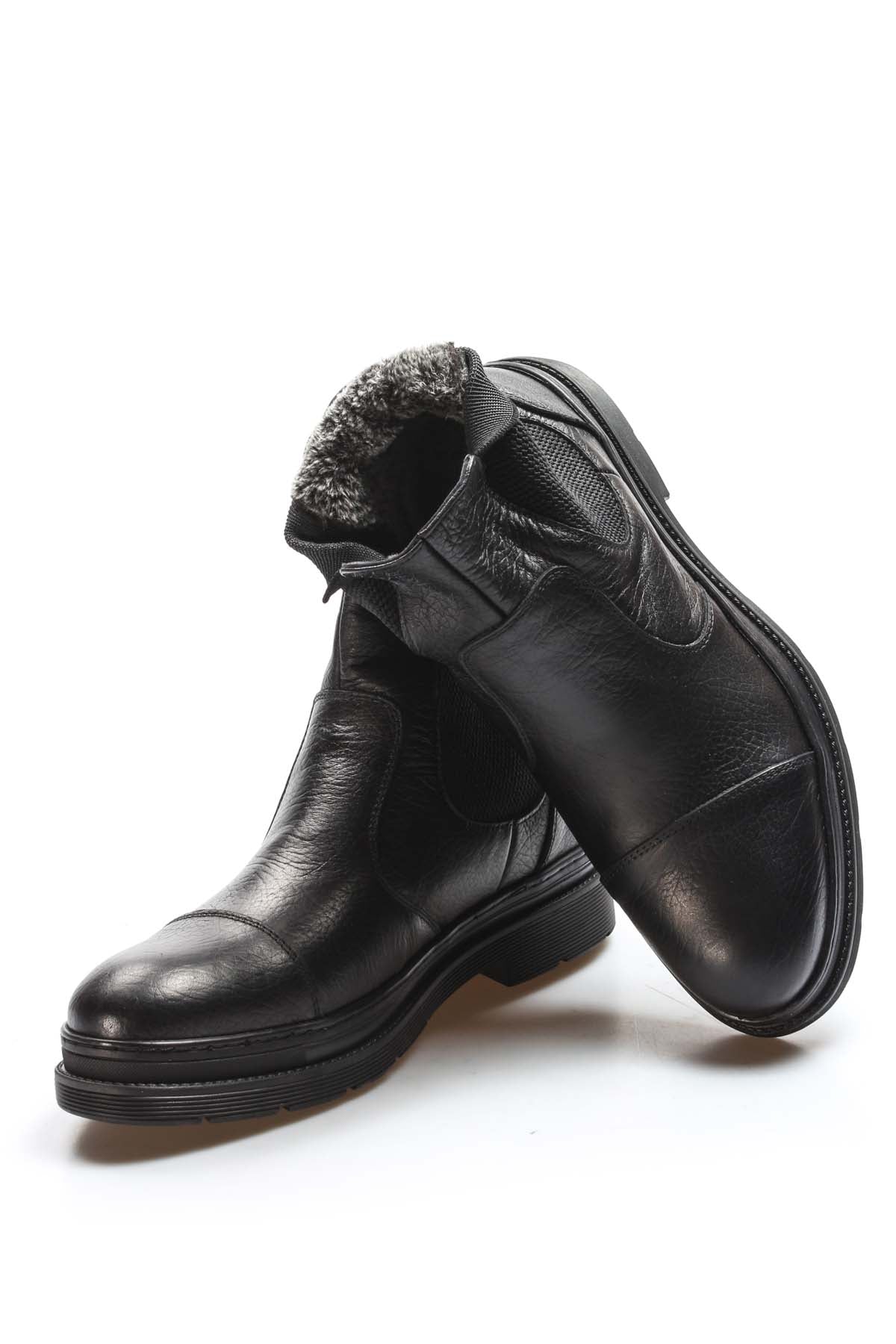 Men's Black Leather Chelsea Boots with Elastic Gussets – close up view