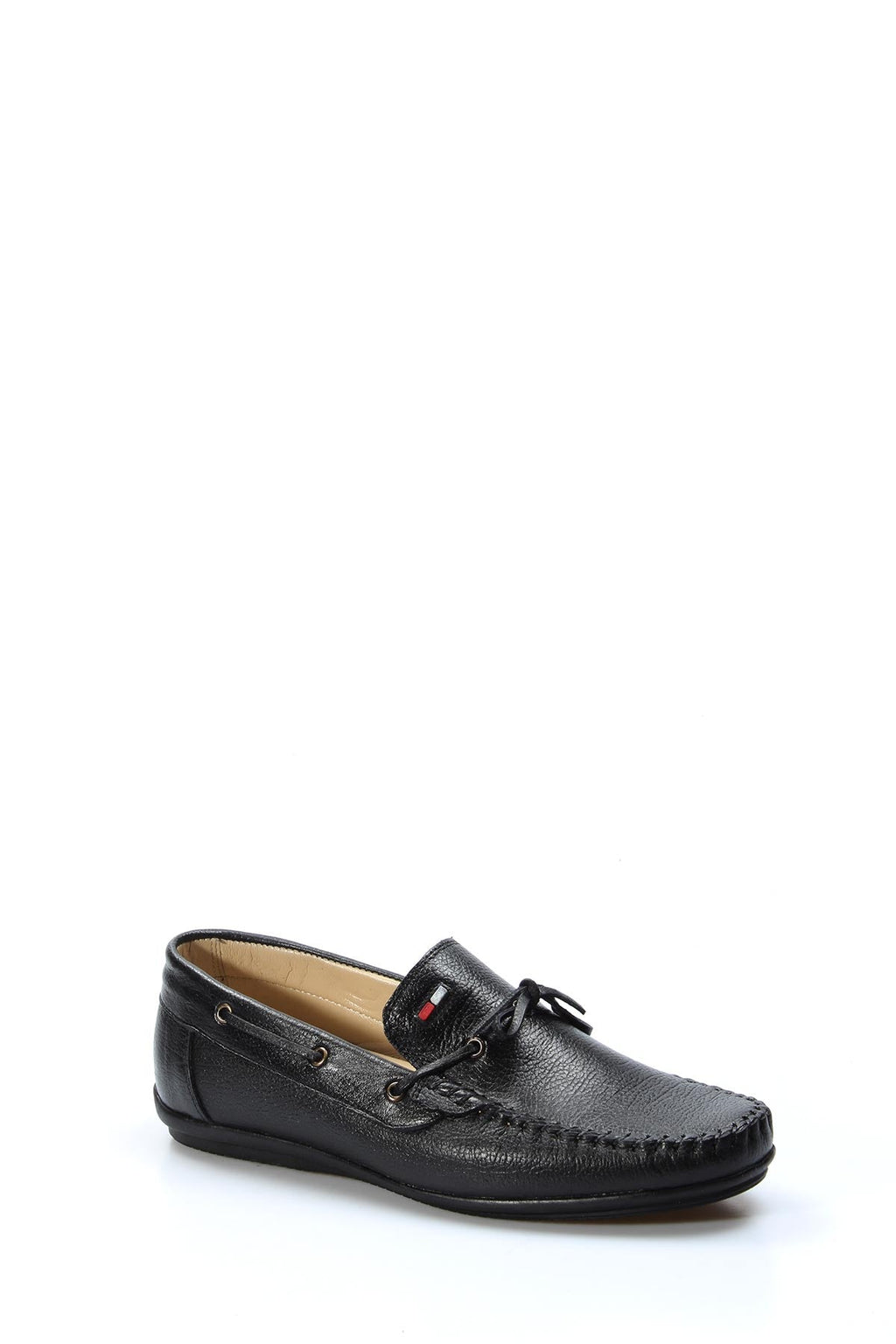Men's Black Leather Loafers with Stylish Embellishments – styled view