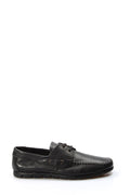 Men's Black Leather Moccasin Loafers with Lace-Up Detail – front view