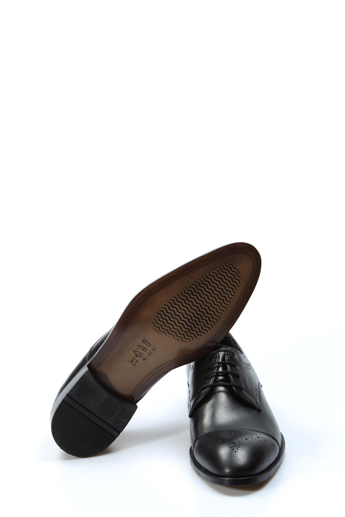 Men's Black Leather Oxford Dress Shoes – close up view