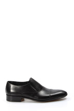 Men's Black Leather Slip-On Dress Shoes with Cap Toe – side view