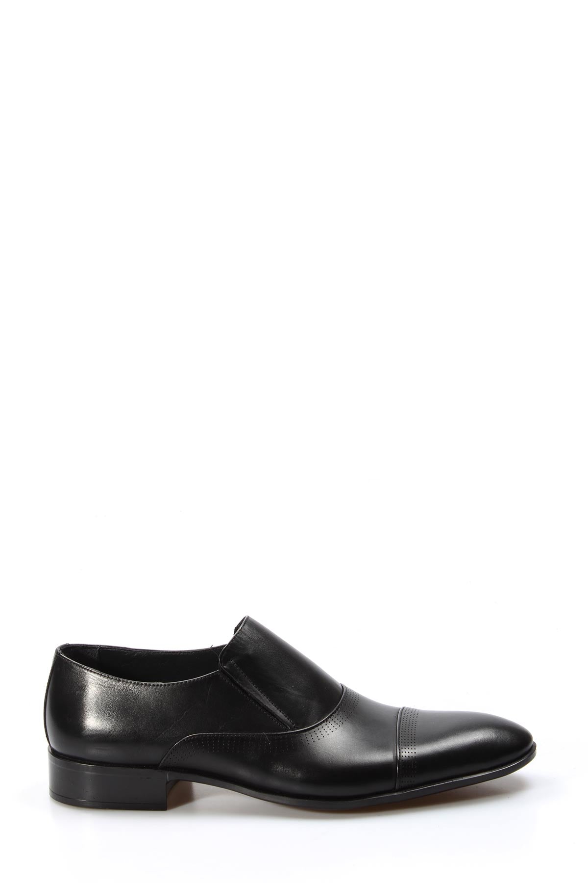 Men's Black Leather Slip-On Dress Shoes with Cap Toe – side view