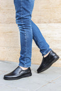Men's Black Orthopedic Leather Loafers – front view