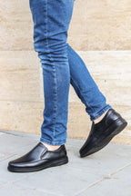 Men's Black Orthopedic Leather Loafers – front view