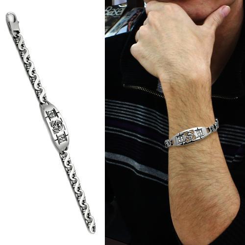 Men's Jewelry - Bracelets Men's Bracelets - TK574 - High polished (no plating) Stainless Steel Bracelet with AAA Grade CZ in Clear