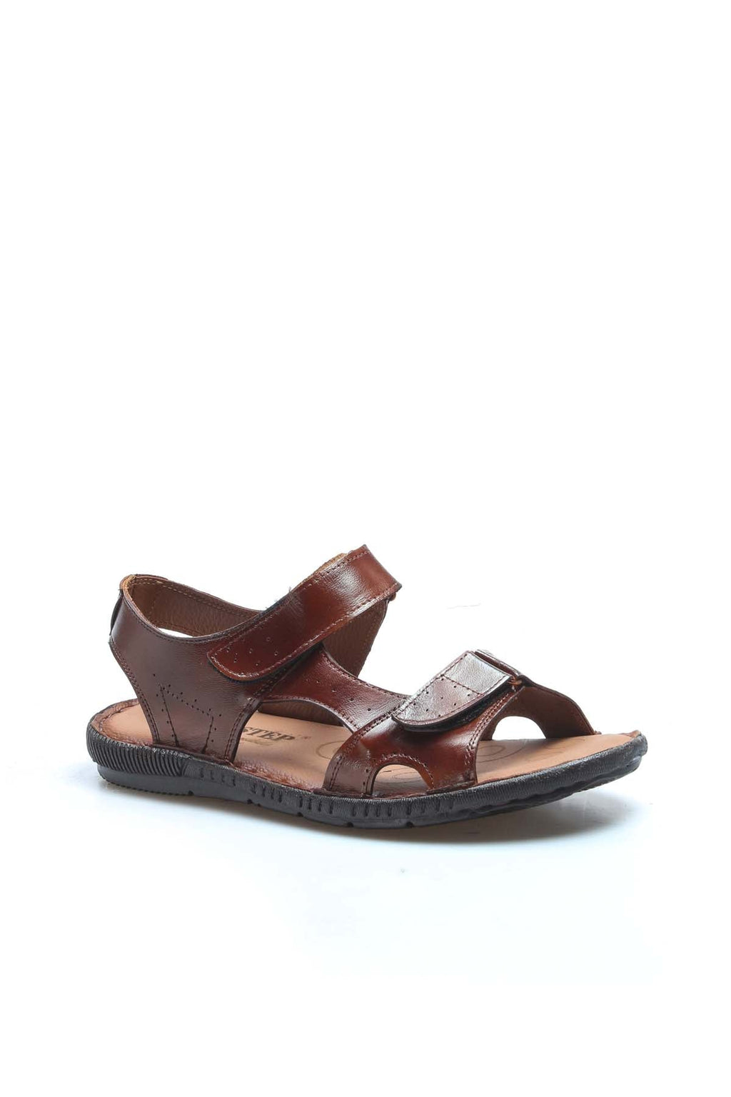 Men's Brown Leather Sandals with Adjustable Straps – styled view