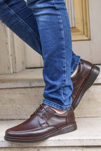 Men's Brown Orthopedic Leather Casual Lace-Up Comfort Shoes – front view