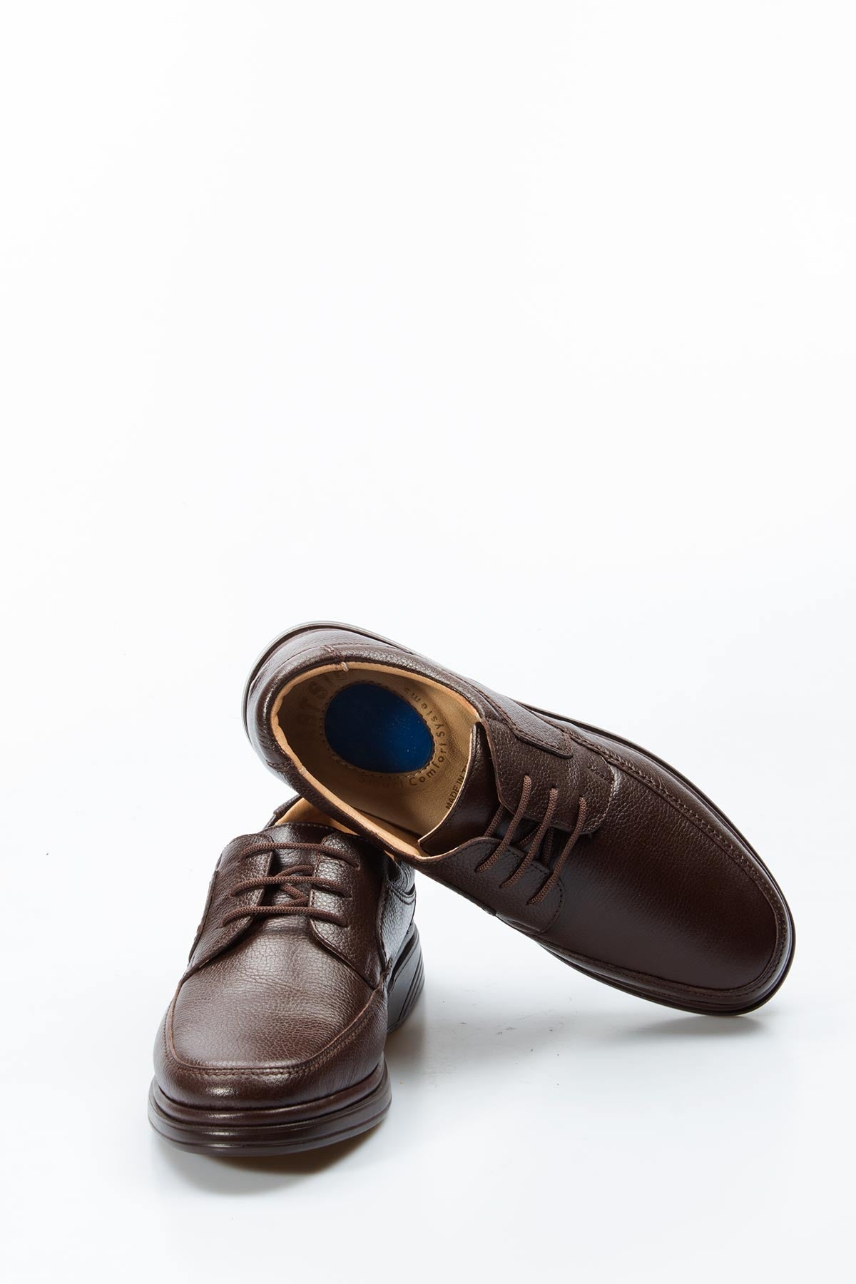 Men's Brown Orthopedic Leather Casual Lace-Up Comfort Shoes – close up view