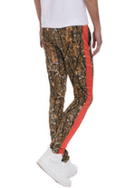 Men's Camo Track Pants in Camouflage Print with Red Side Stripes for Comfortable Activewear
