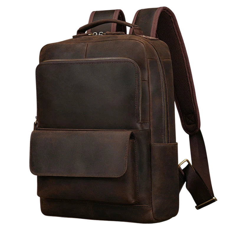 Men’s Crazy Horse Leather Backpack 15.6" Laptop School Bag