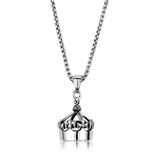 Stylish men's crown pendant necklace in silver, featuring a detailed crown design that adds elegance