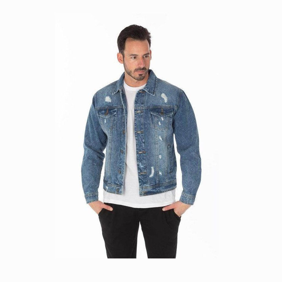 Men's Denim Jacket with Distressed - VacationGrabs