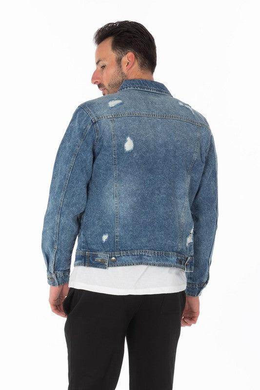Men's Denim Jacket with Distressed - VacationGrabs