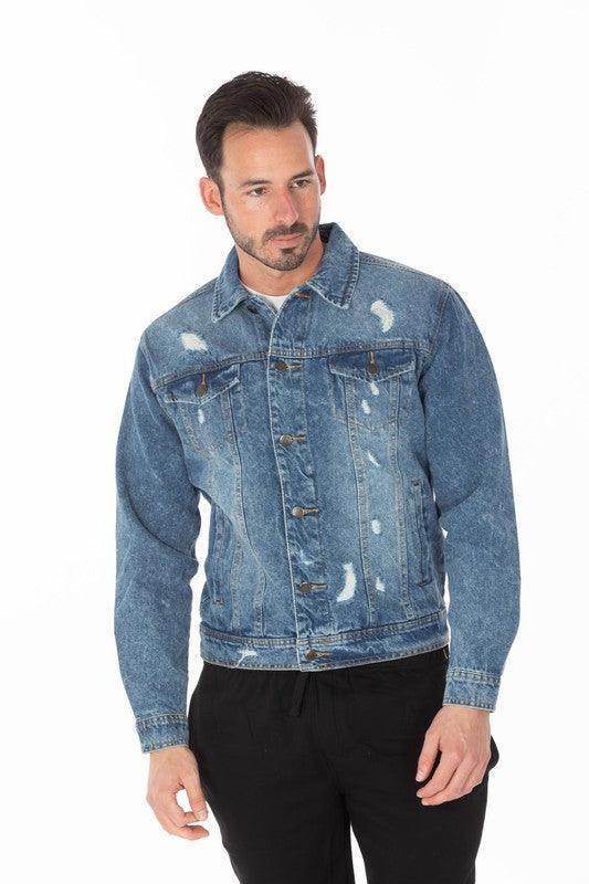 Men's Denim Jacket with Distressed - VacationGrabs