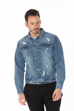 Men's Denim Jacket with Distressed - VacationGrabs