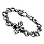 Men's high polished bracelet with ornate cross design and sturdy link chain for stylish accessorizing