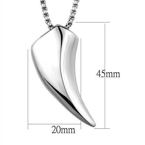 Men's high polished necklace featuring a sleek, modern horn design in silver tone